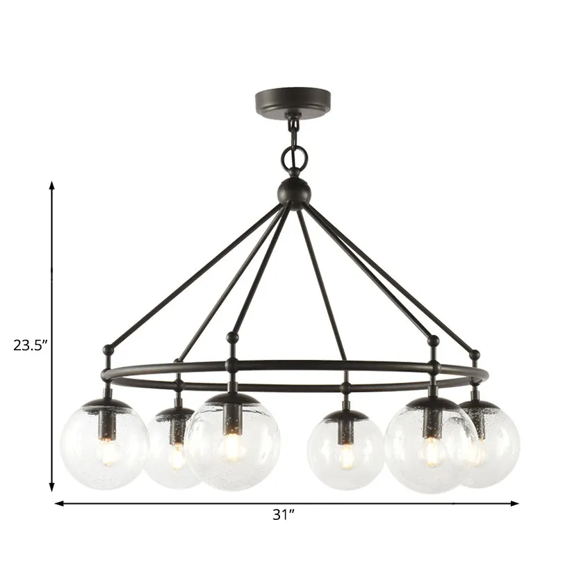 Modern Frosted Glass Sphere Chandelier with Black Multi Light Kit and Circle Ring Design