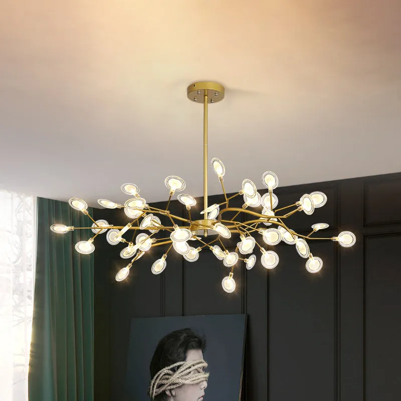 Modern Gold Chandelier with Branch Arm: Multi-Light Metal Pendant