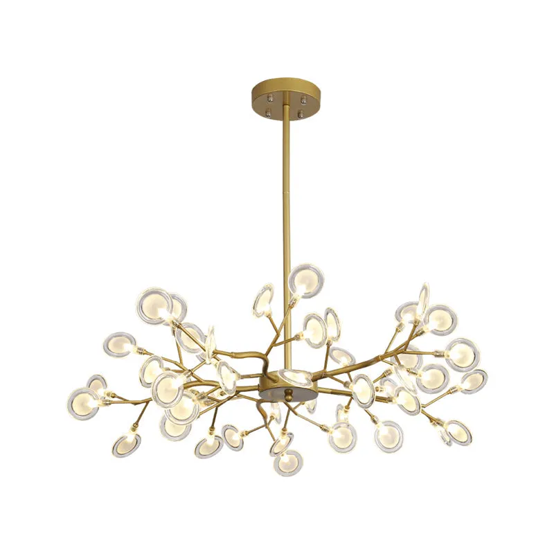 Modern Gold Chandelier with Branch Arm: Multi-Light Metal Pendant