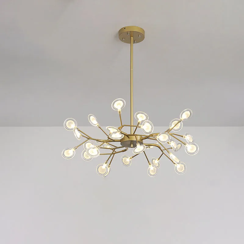Modern Gold Chandelier with Branch Arm: Multi-Light Metal Pendant