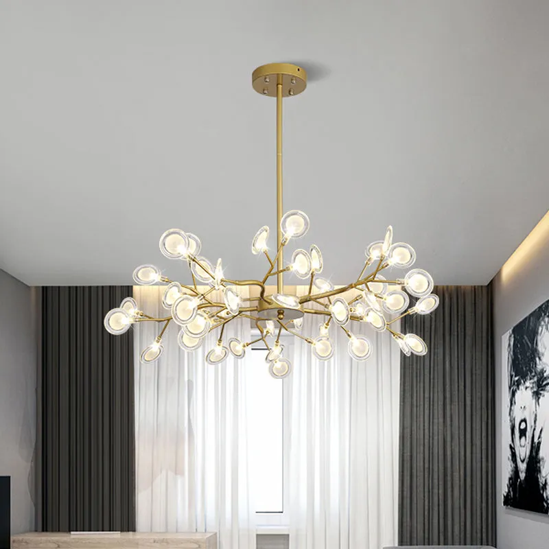 Modern Gold Chandelier with Branch Arm: Multi-Light Metal Pendant
