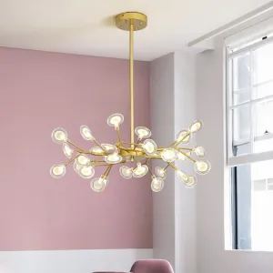 Modern Gold Chandelier with Branch Arm: Multi-Light Metal Pendant