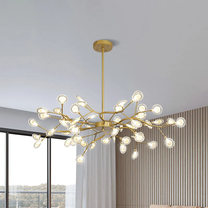 Modern Gold Chandelier with Branch Arm: Multi-Light Metal Pendant