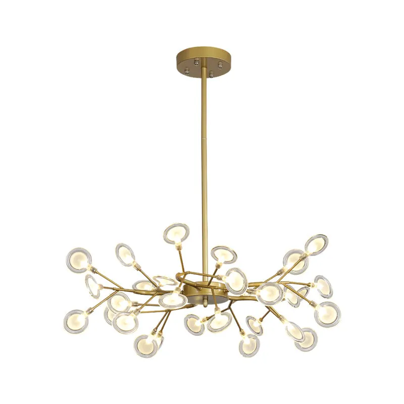 Modern Gold Chandelier with Branch Arm: Multi-Light Metal Pendant