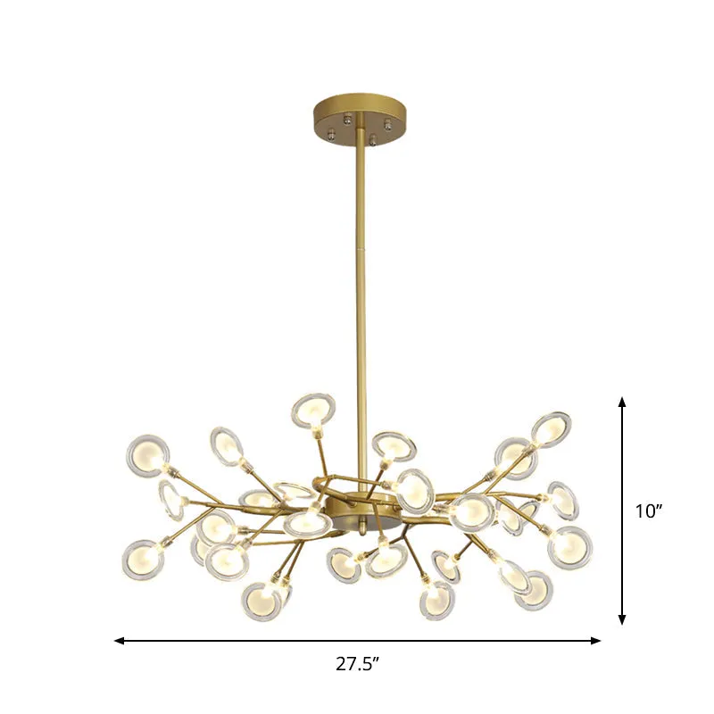 Modern Gold Chandelier with Branch Arm: Multi-Light Metal Pendant