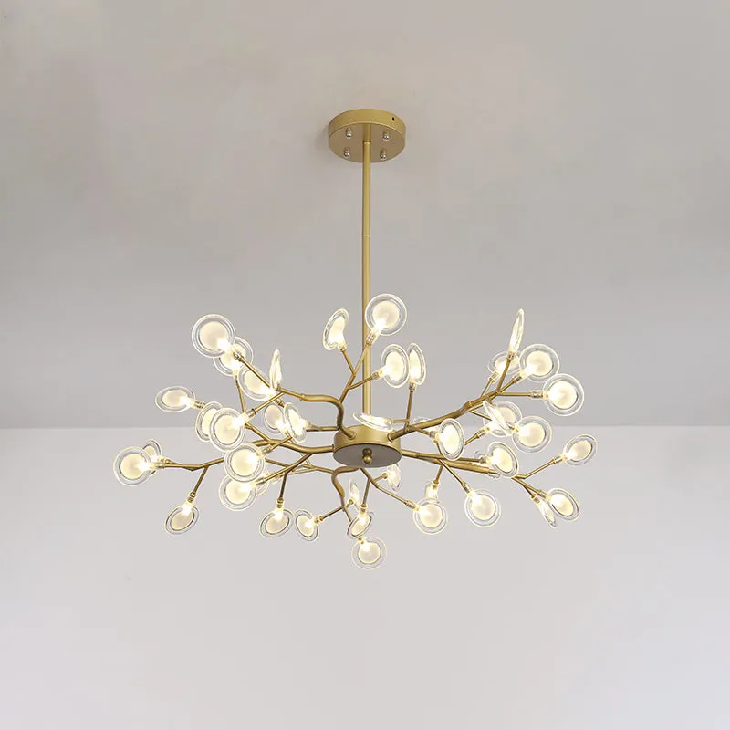 Modern Gold Chandelier with Branch Arm: Multi-Light Metal Pendant