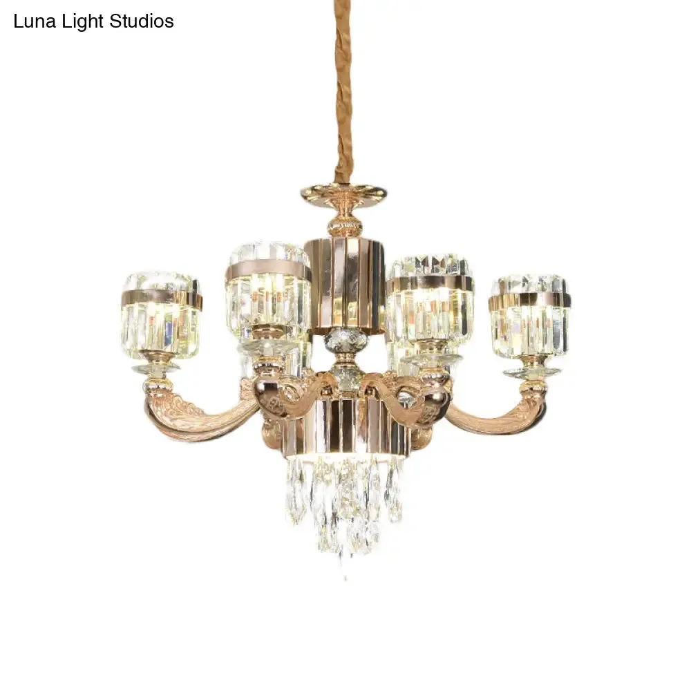 Modern Gold Crystal Chandelier - 6/8 Cylinder Lights - Pendant Lamp for Table and Ceiling