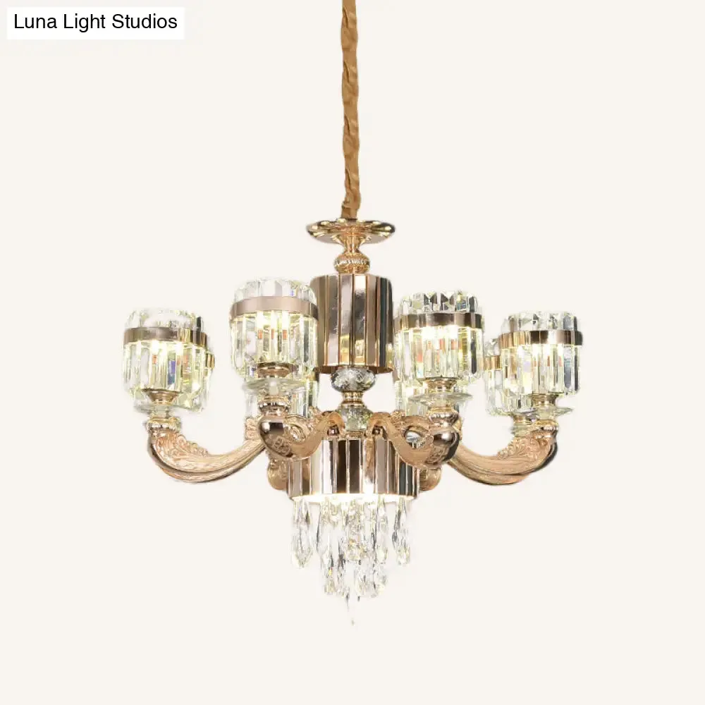 Modern Gold Crystal Chandelier - 6/8 Cylinder Lights - Pendant Lamp for Table and Ceiling