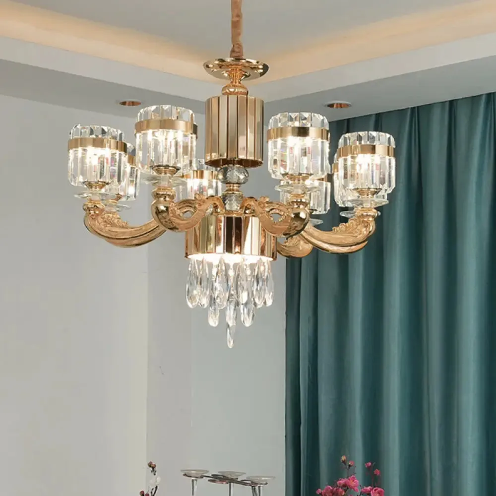 Modern Gold Crystal Chandelier - 6/8 Cylinder Lights - Pendant Lamp for Table and Ceiling