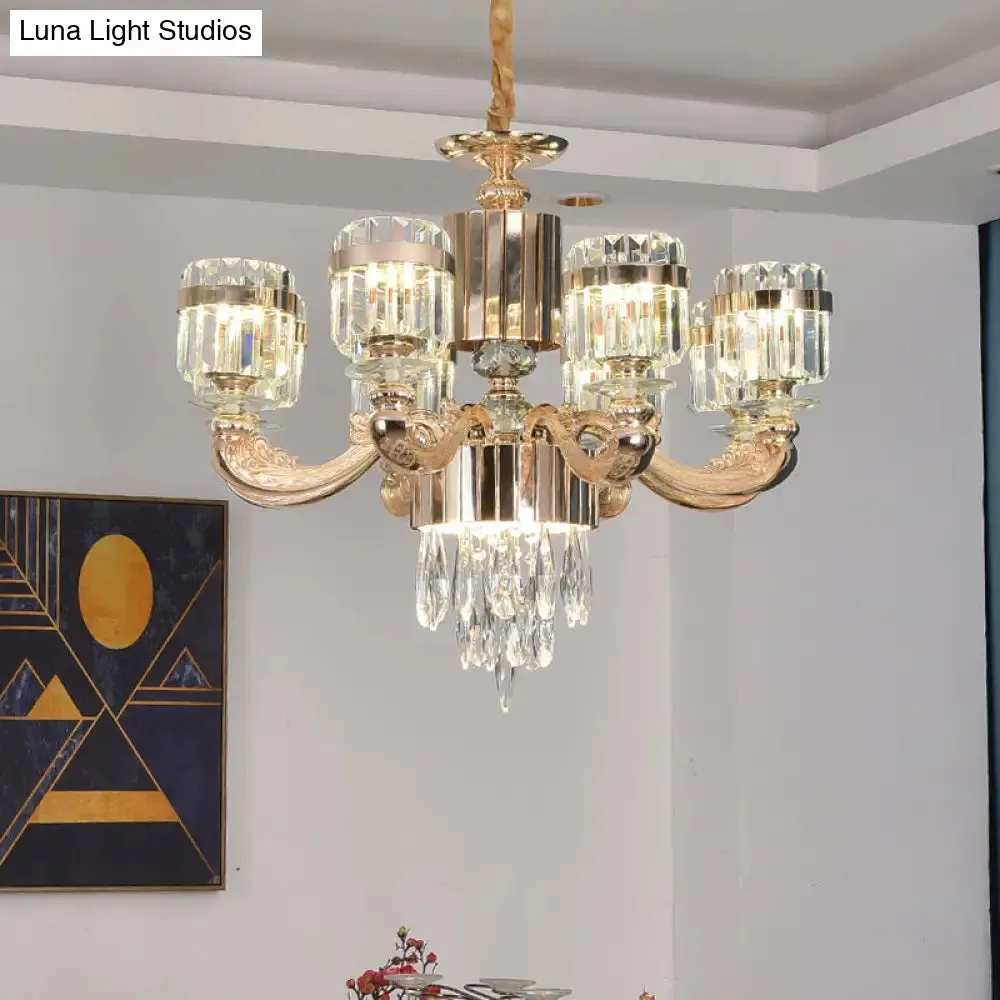 Modern Gold Crystal Chandelier - 6/8 Cylinder Lights - Pendant Lamp for Table and Ceiling