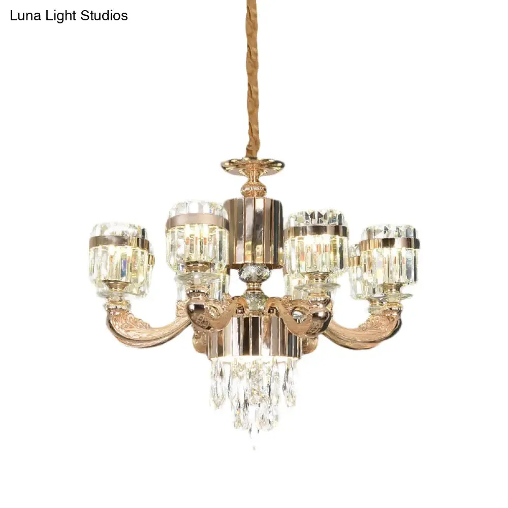 Modern Gold Crystal Chandelier - 6/8 Cylinder Lights - Pendant Lamp for Table and Ceiling