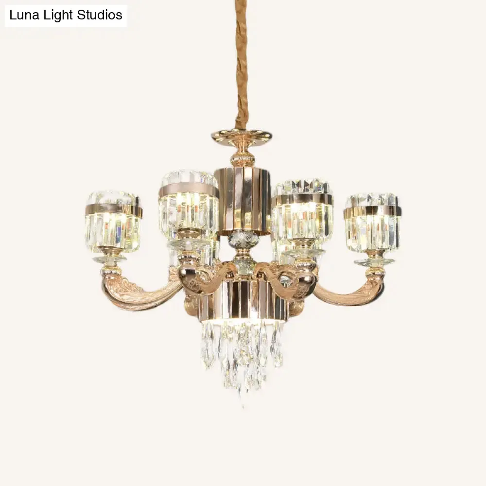 Modern Gold Crystal Chandelier - 6/8 Cylinder Lights - Pendant Lamp for Table and Ceiling