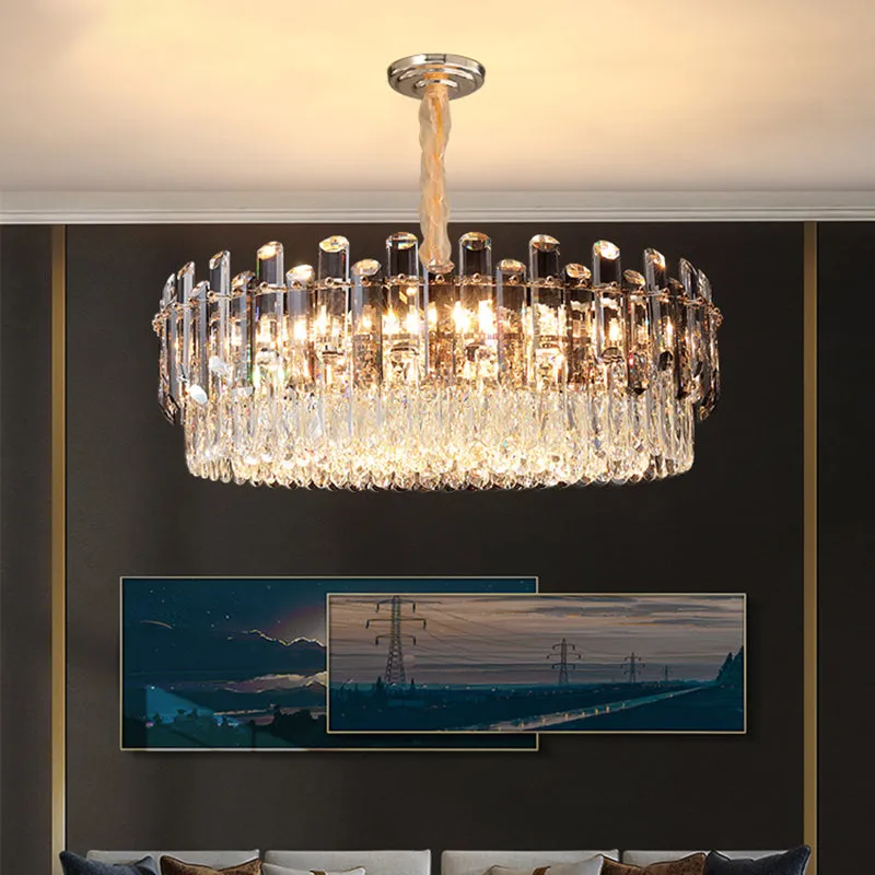 Modern Round Crystal Clear Chandelier - Hanging Light Fixture for Dining Room