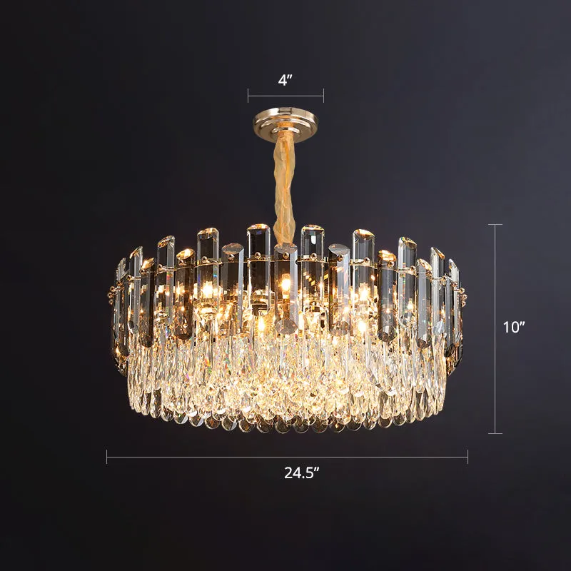 Modern Round Crystal Clear Chandelier - Hanging Light Fixture for Dining Room