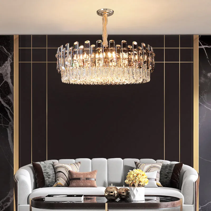 Modern Round Crystal Clear Chandelier - Hanging Light Fixture for Dining Room