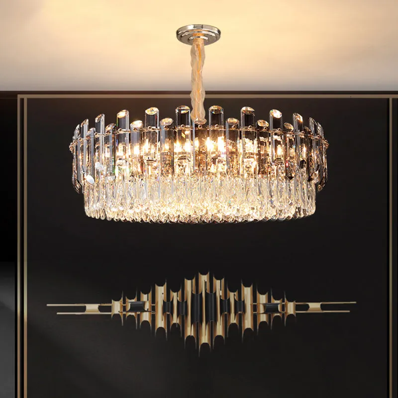 Modern Round Crystal Clear Chandelier - Hanging Light Fixture for Dining Room