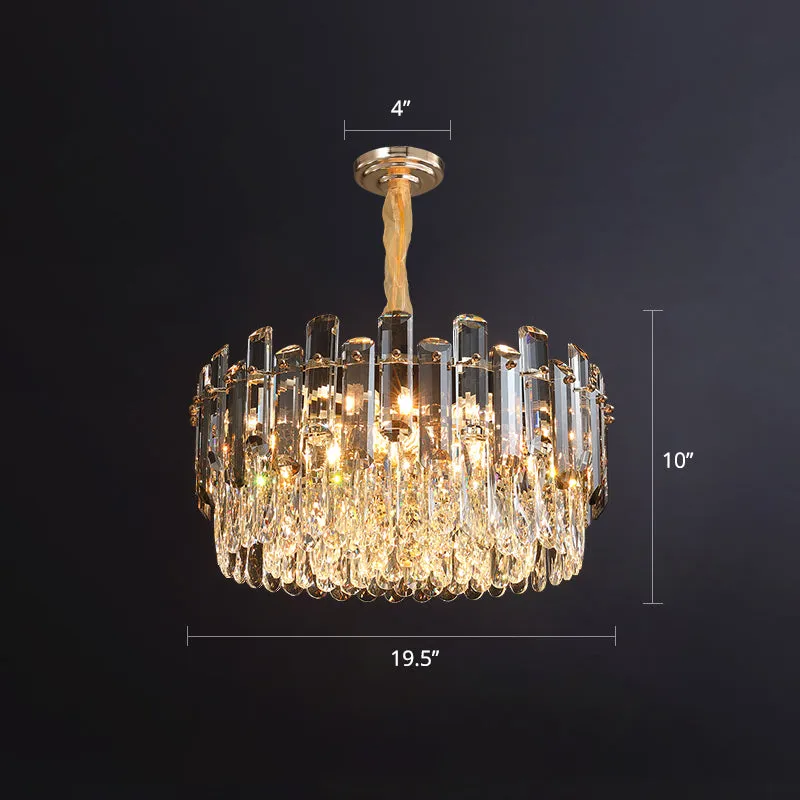 Modern Round Crystal Clear Chandelier - Hanging Light Fixture for Dining Room