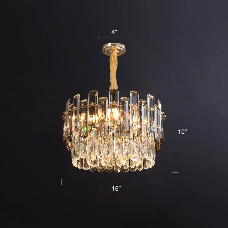 Modern Round Crystal Clear Chandelier - Hanging Light Fixture for Dining Room