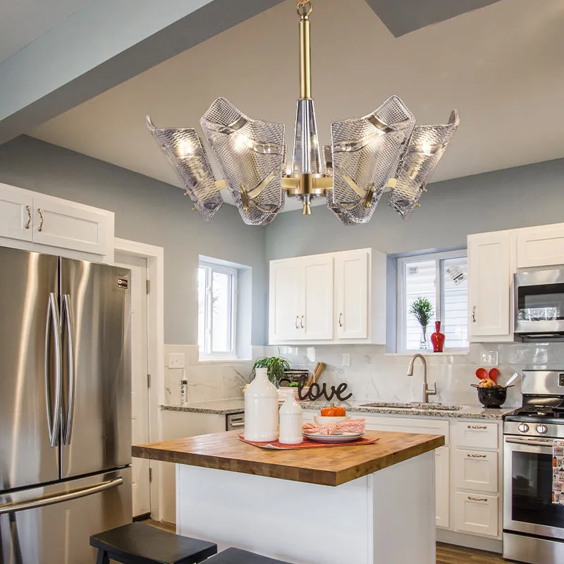 Modern Scrolled Crystal Chandelier Light Fixture - 6 Head Pendant for Kitchen