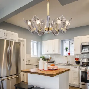 Modern Scrolled Crystal Chandelier Light Fixture - 6 Head Pendant for Kitchen