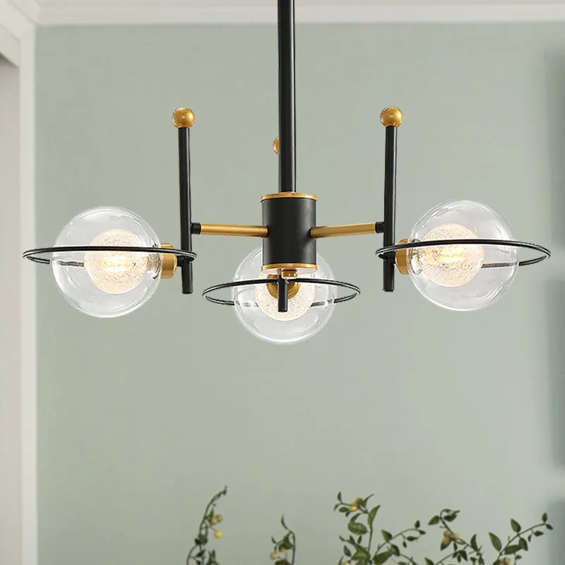 Modern Sphere Shade Chandelier with Clear Glass and Metal Suspension - Ideal for Dining Room