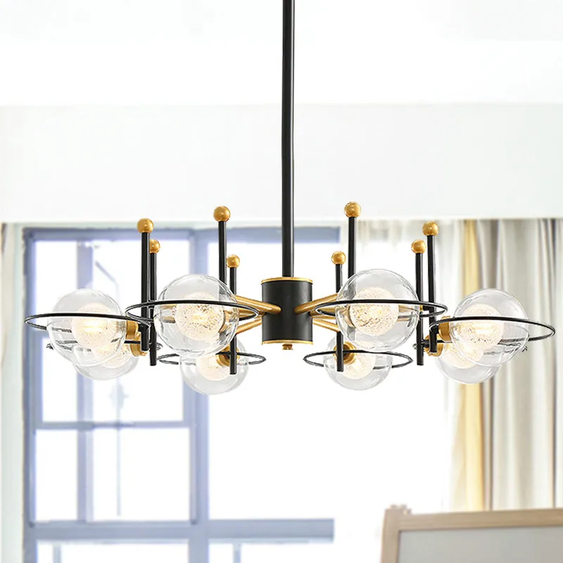 Modern Sphere Shade Chandelier with Clear Glass and Metal Suspension - Ideal for Dining Room