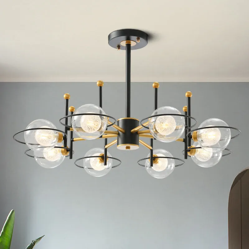 Modern Sphere Shade Chandelier with Clear Glass and Metal Suspension - Ideal for Dining Room