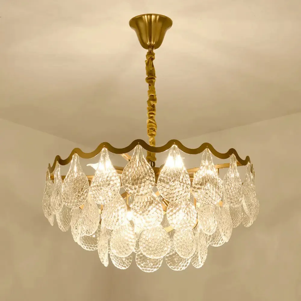 Postmodern Tiered Crystal Chandelier with 8 Bulbs - Clear K9, Brass Suspension Light for the Bedroom