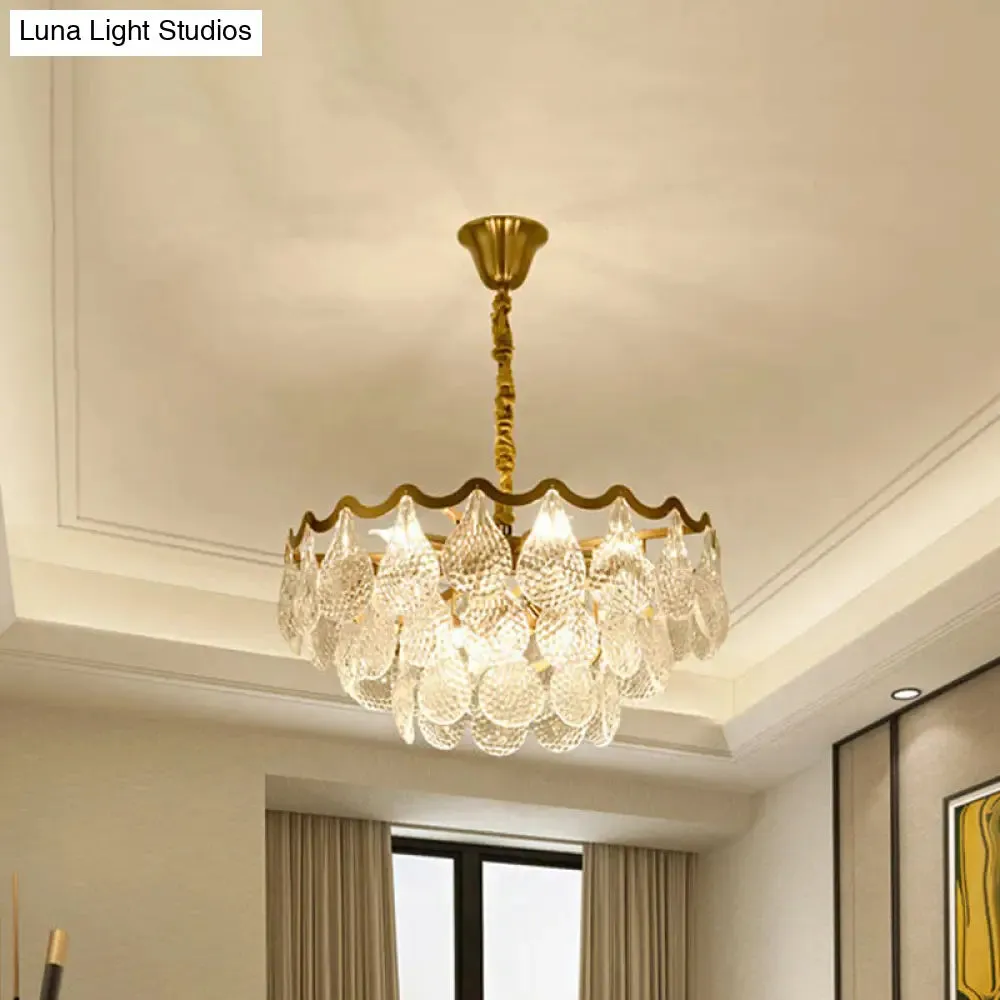 Postmodern Tiered Crystal Chandelier with 8 Bulbs - Clear K9, Brass Suspension Light for the Bedroom
