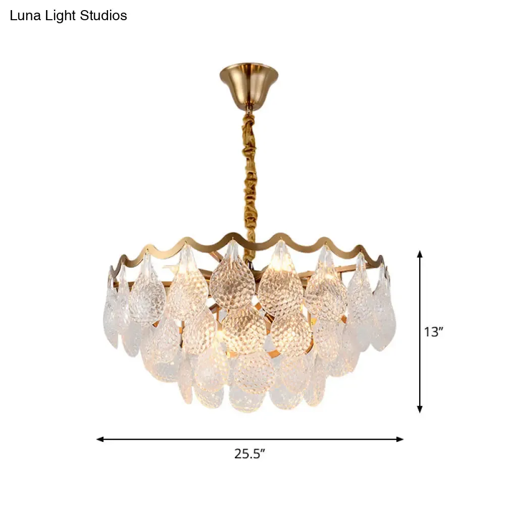 Postmodern Tiered Crystal Chandelier with 8 Bulbs - Clear K9, Brass Suspension Light for the Bedroom