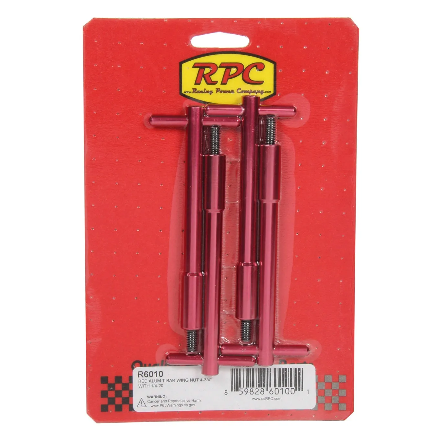 Racing Power Red Aluminum T-Bar Wing Nut 4-3/4" With 1/4-20