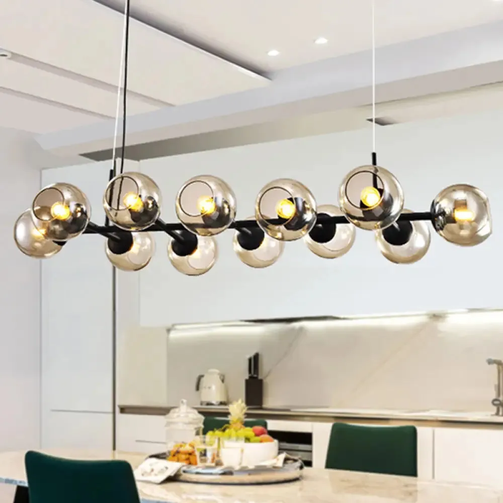 Radial Glass Chandelier - Modern Black/Gold Suspension Lamp (8/12 Lights)