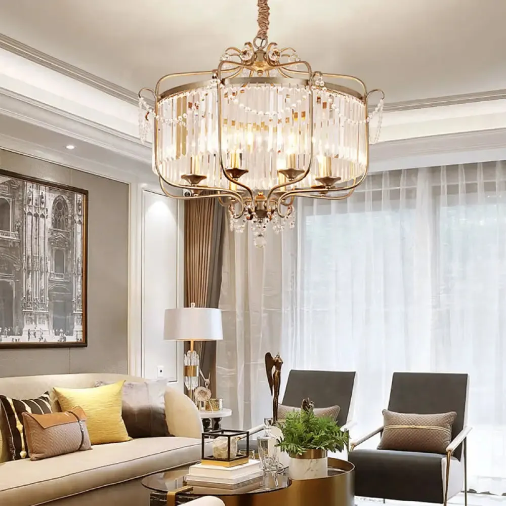 Retro Crystal Hanging Lamp: Prismatic Candle Chandelier with Scroll Frame