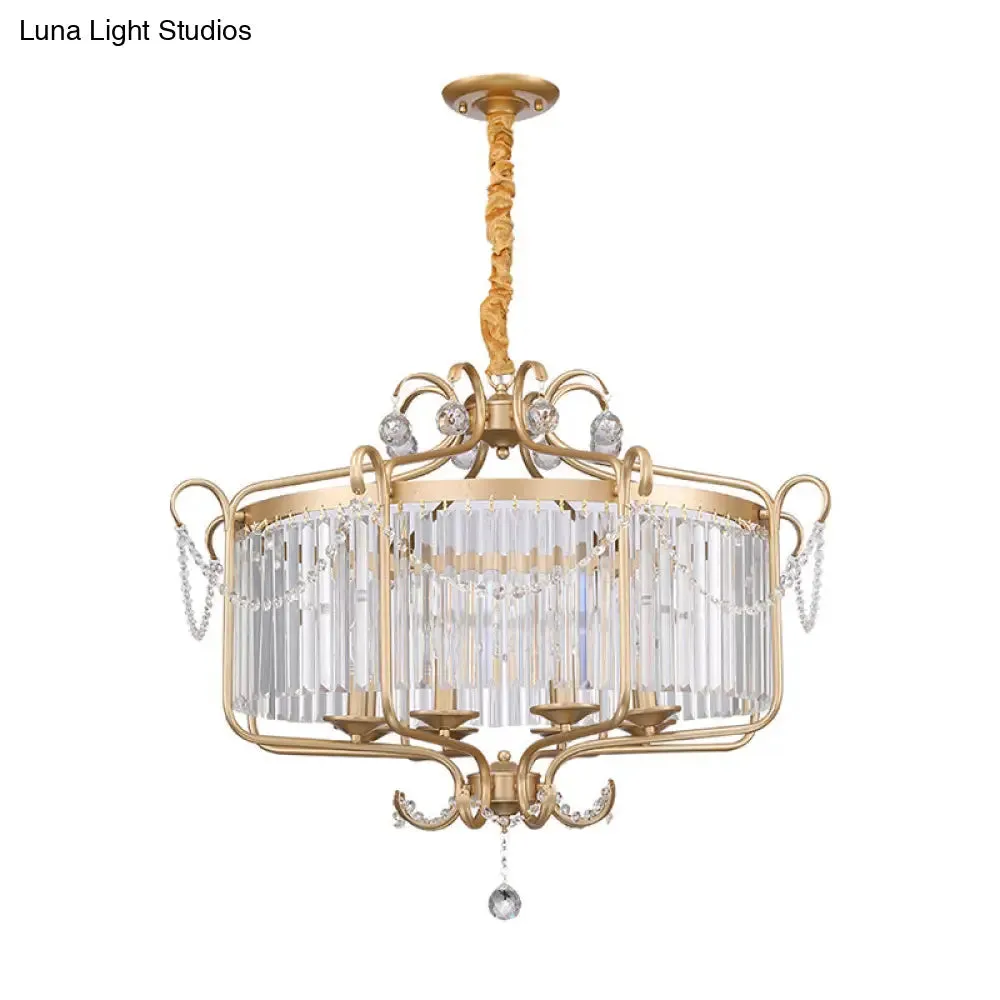Retro Crystal Hanging Lamp: Prismatic Candle Chandelier with Scroll Frame