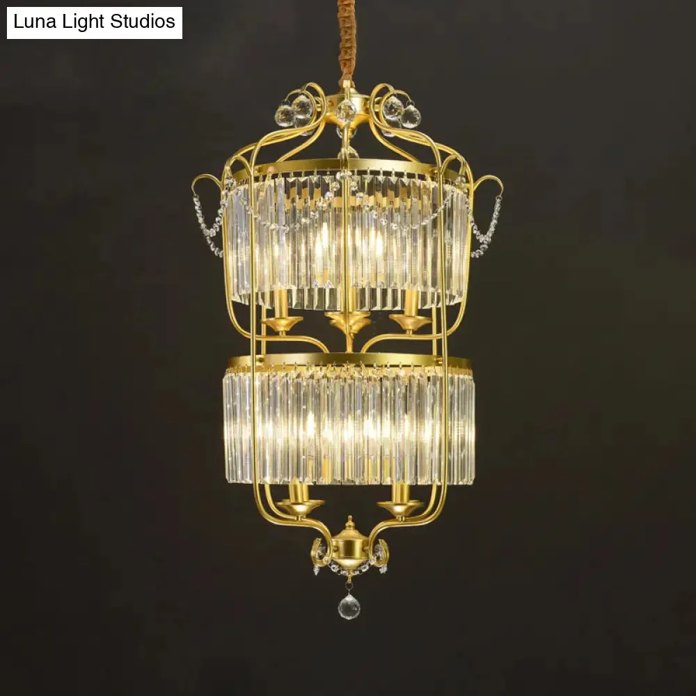 Retro Crystal Hanging Lamp: Prismatic Candle Chandelier with Scroll Frame