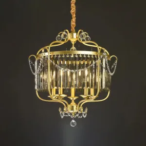 Retro Crystal Hanging Lamp: Prismatic Candle Chandelier with Scroll Frame