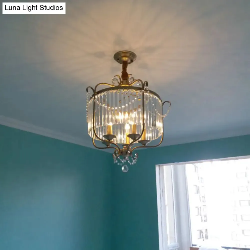 Retro Crystal Hanging Lamp: Prismatic Candle Chandelier with Scroll Frame