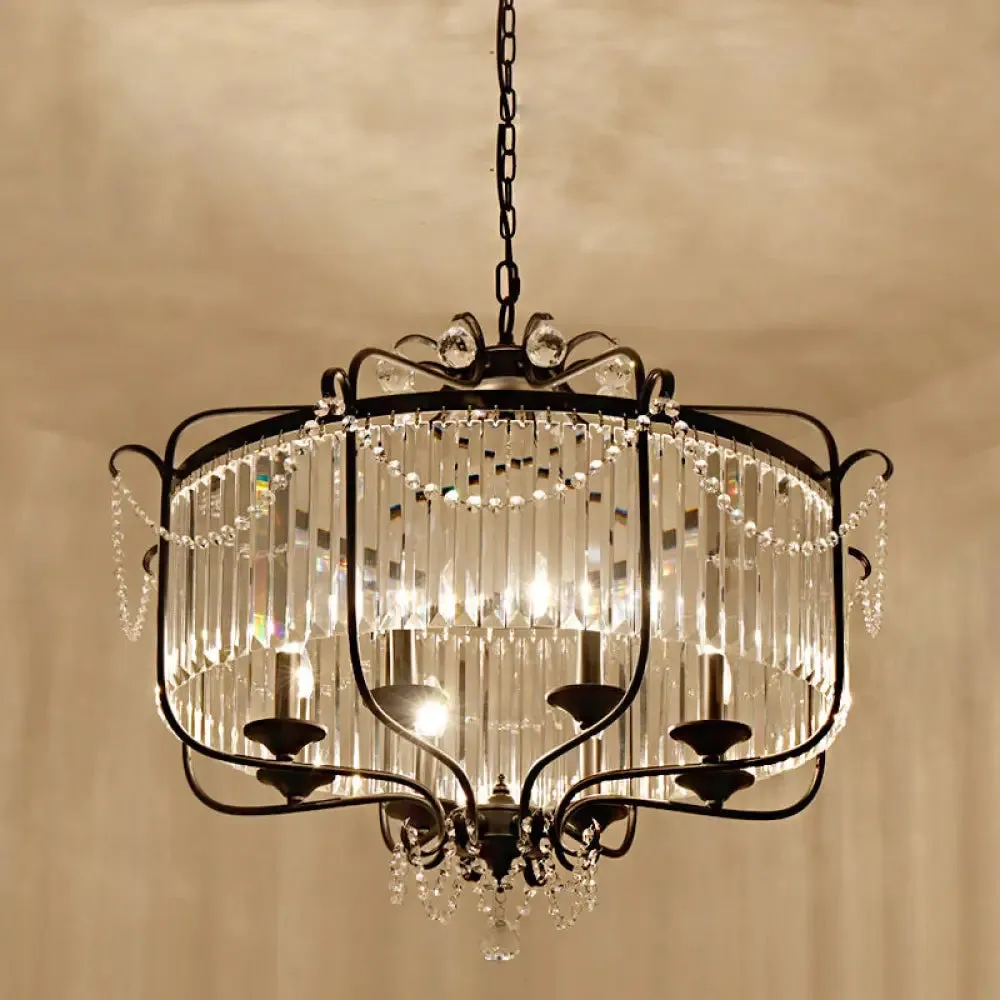Retro Crystal Hanging Lamp: Prismatic Candle Chandelier with Scroll Frame