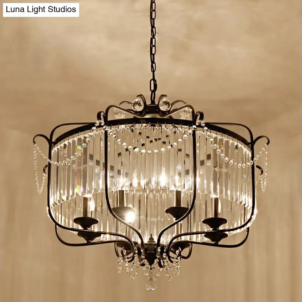 Retro Crystal Hanging Lamp: Prismatic Candle Chandelier with Scroll Frame