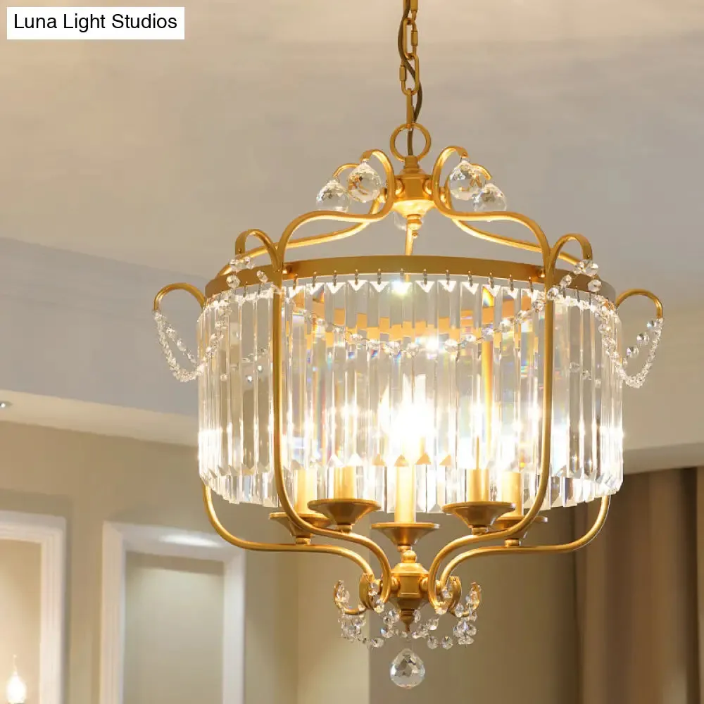 Retro Crystal Hanging Lamp: Prismatic Candle Chandelier with Scroll Frame