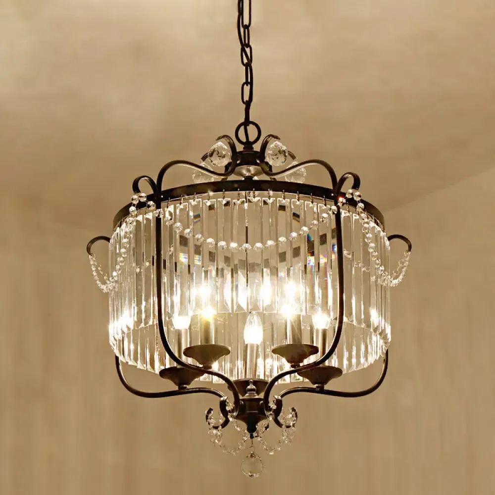 Retro Crystal Hanging Lamp: Prismatic Candle Chandelier with Scroll Frame