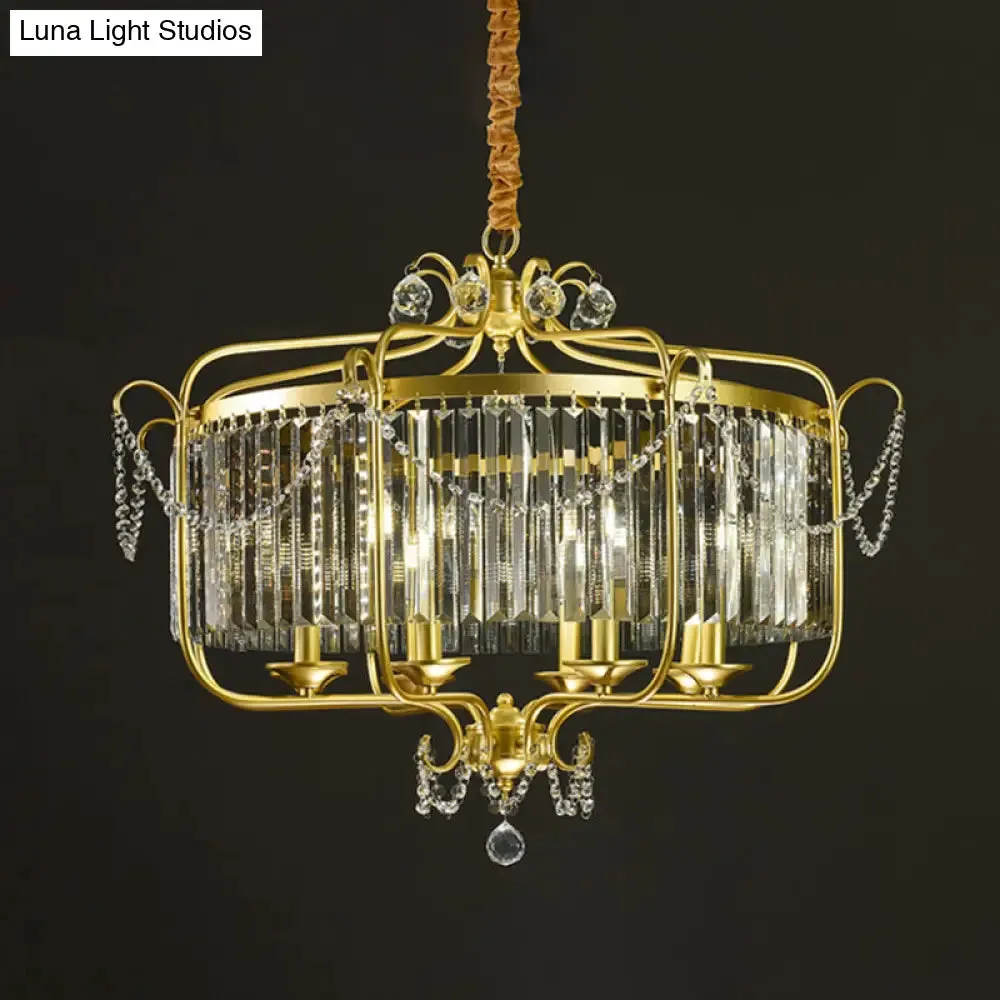 Retro Crystal Hanging Lamp: Prismatic Candle Chandelier with Scroll Frame