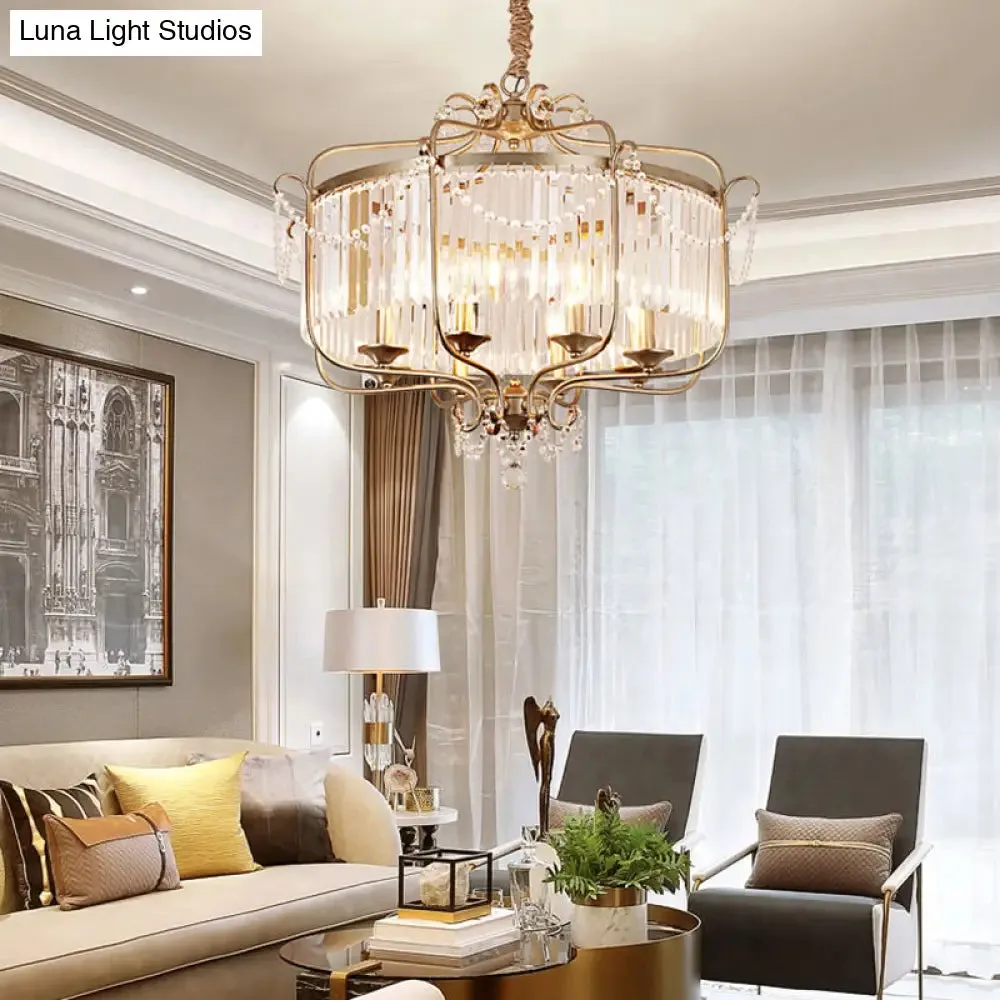 Retro Crystal Hanging Lamp: Prismatic Candle Chandelier with Scroll Frame