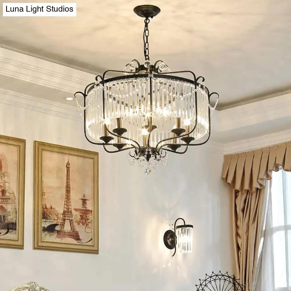 Retro Crystal Hanging Lamp: Prismatic Candle Chandelier with Scroll Frame