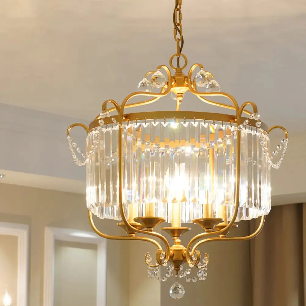 Retro Crystal Hanging Lamp: Prismatic Candle Chandelier with Scroll Frame