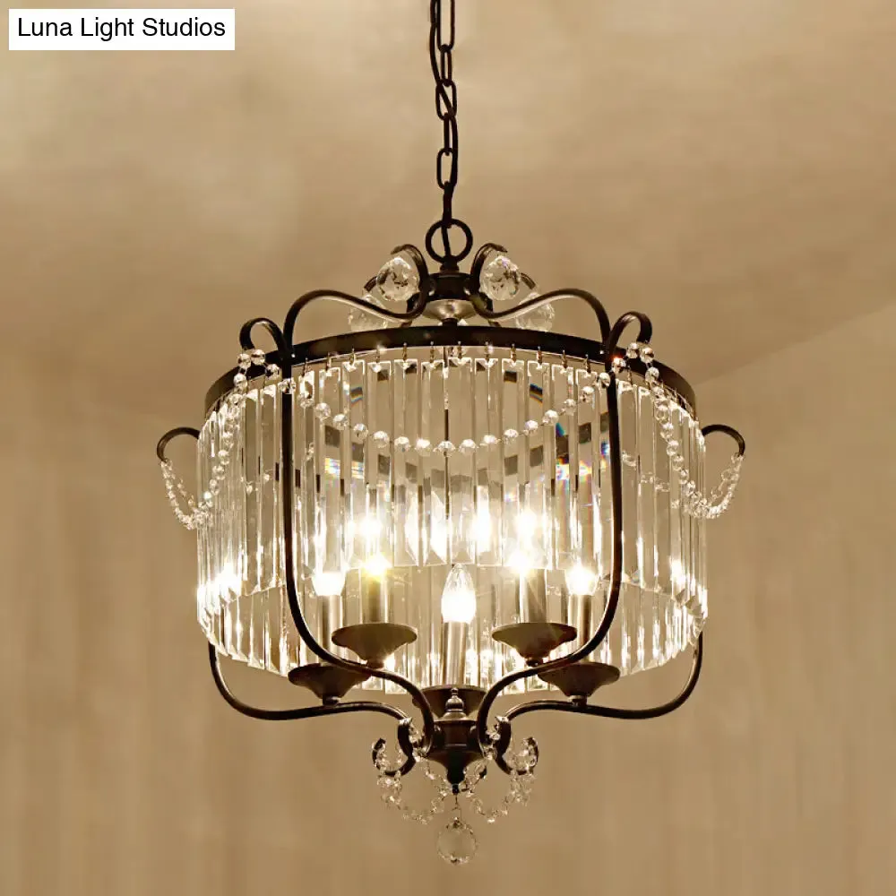 Retro Crystal Hanging Lamp: Prismatic Candle Chandelier with Scroll Frame
