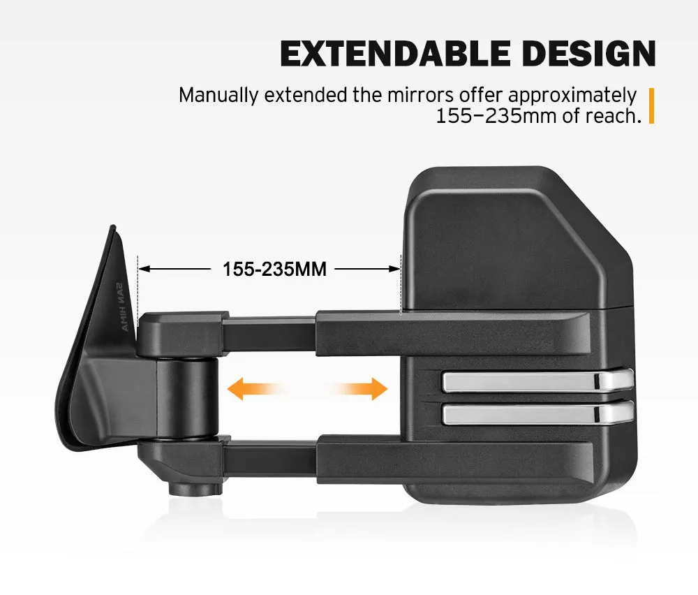 San Hima Extendable Towing Mirrors fit NISSAN PATROL GU/Y61 1997-2016 Black
