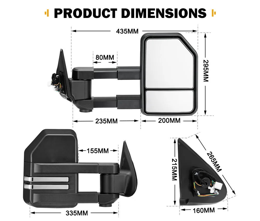 San Hima Extendable Towing Mirrors for Mitsubishi Triton MQ/MR 2015-On