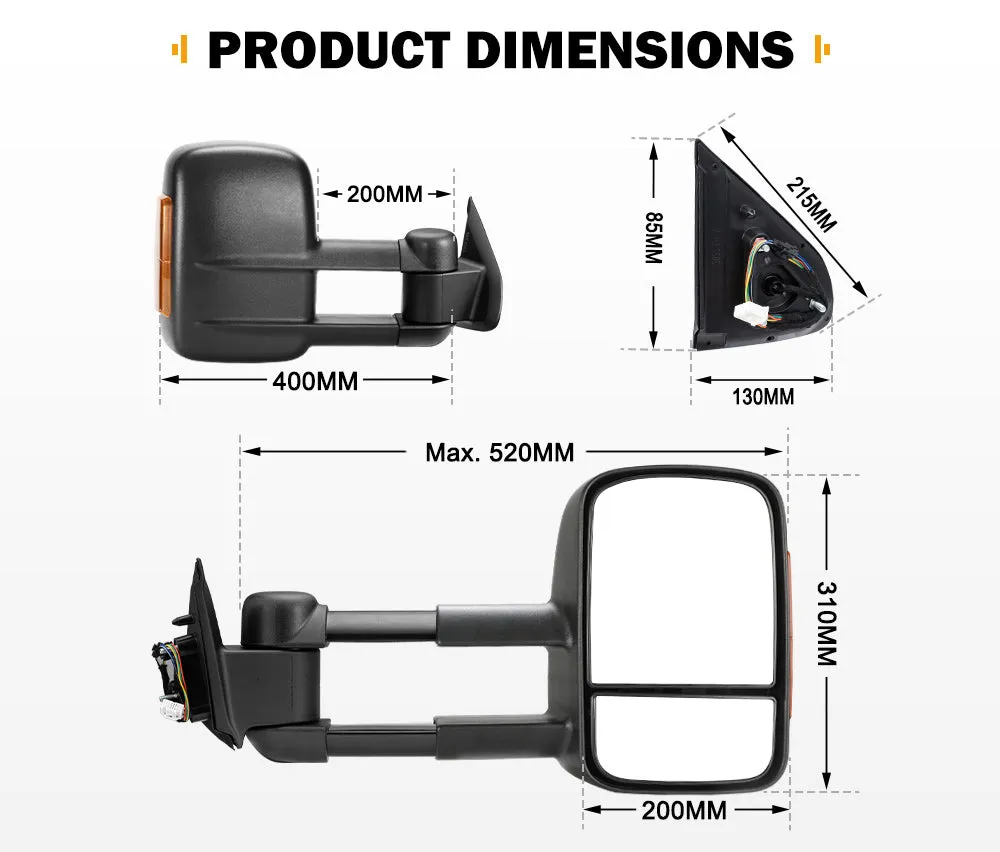 San Hima Extendable Towing Side Mirrors for Nissan Navara D23 NP300 2015-On