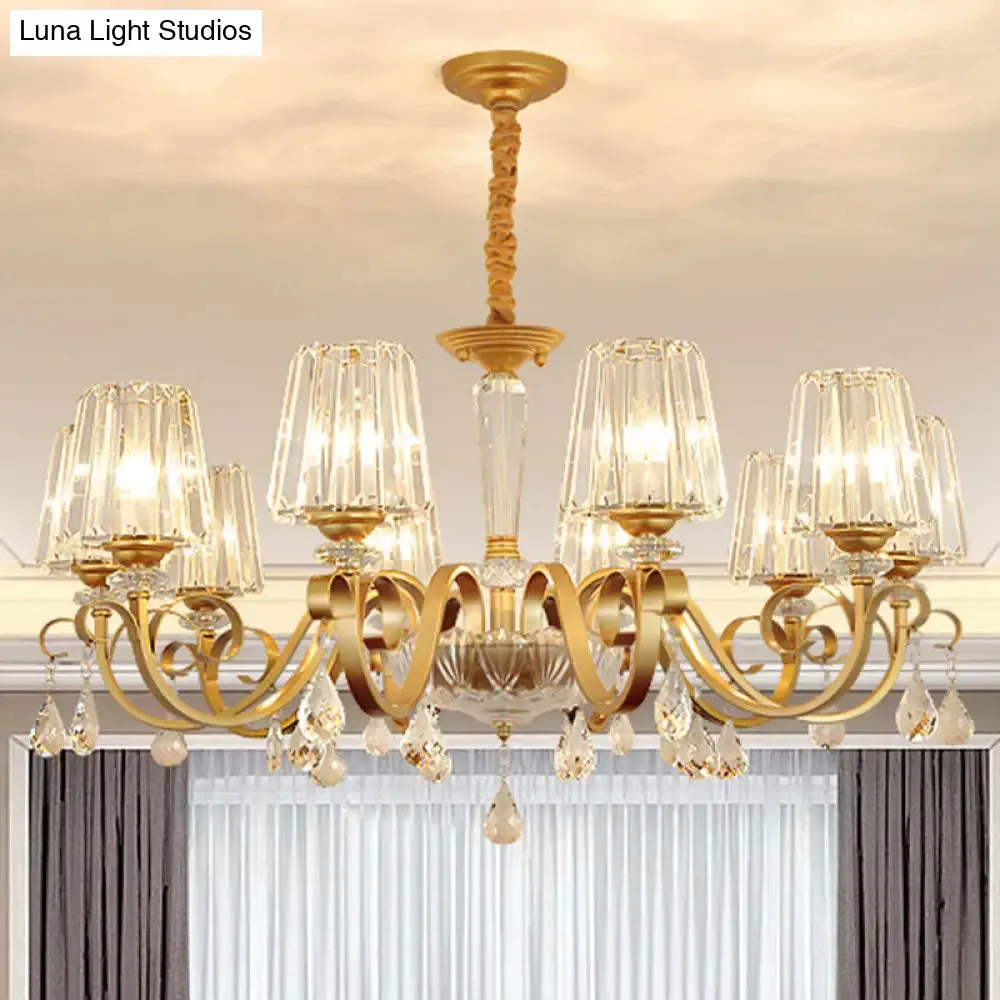 Simplicity Gold Tapered Crystal Hanging Light Kit - Elegant Ceiling Chandelier with Scrolled Arm